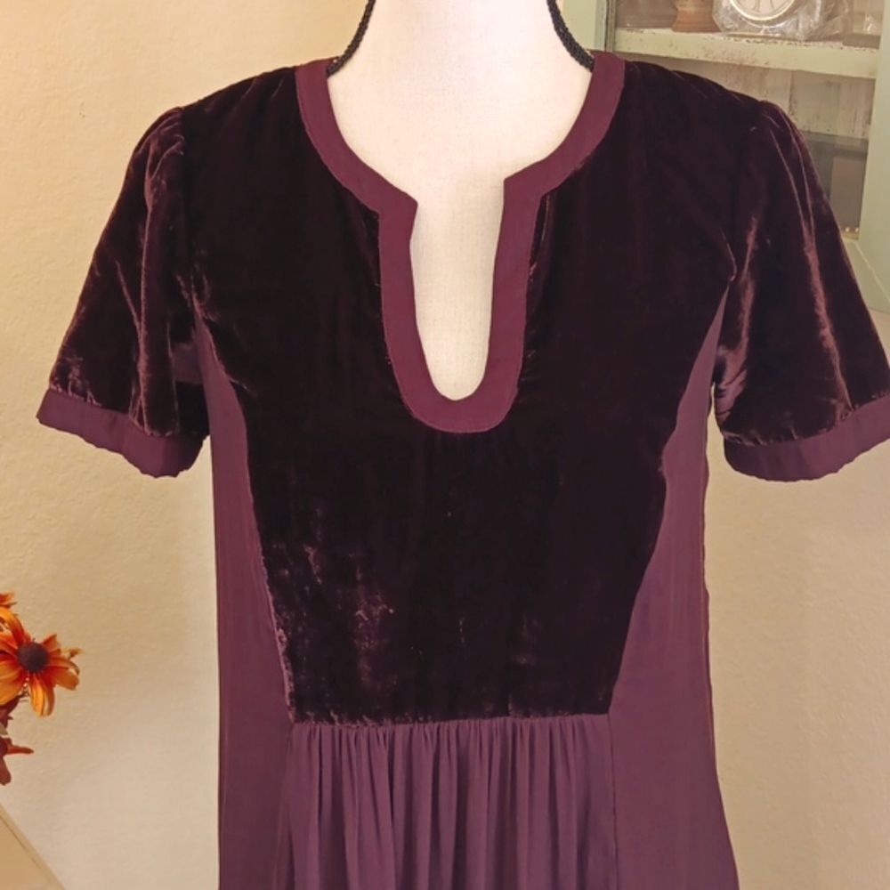Maeve Burgundy Ingrid Tunic Style Velvet Dress. Bohemian. Artsy. Velvet. - Picture 4 of 12